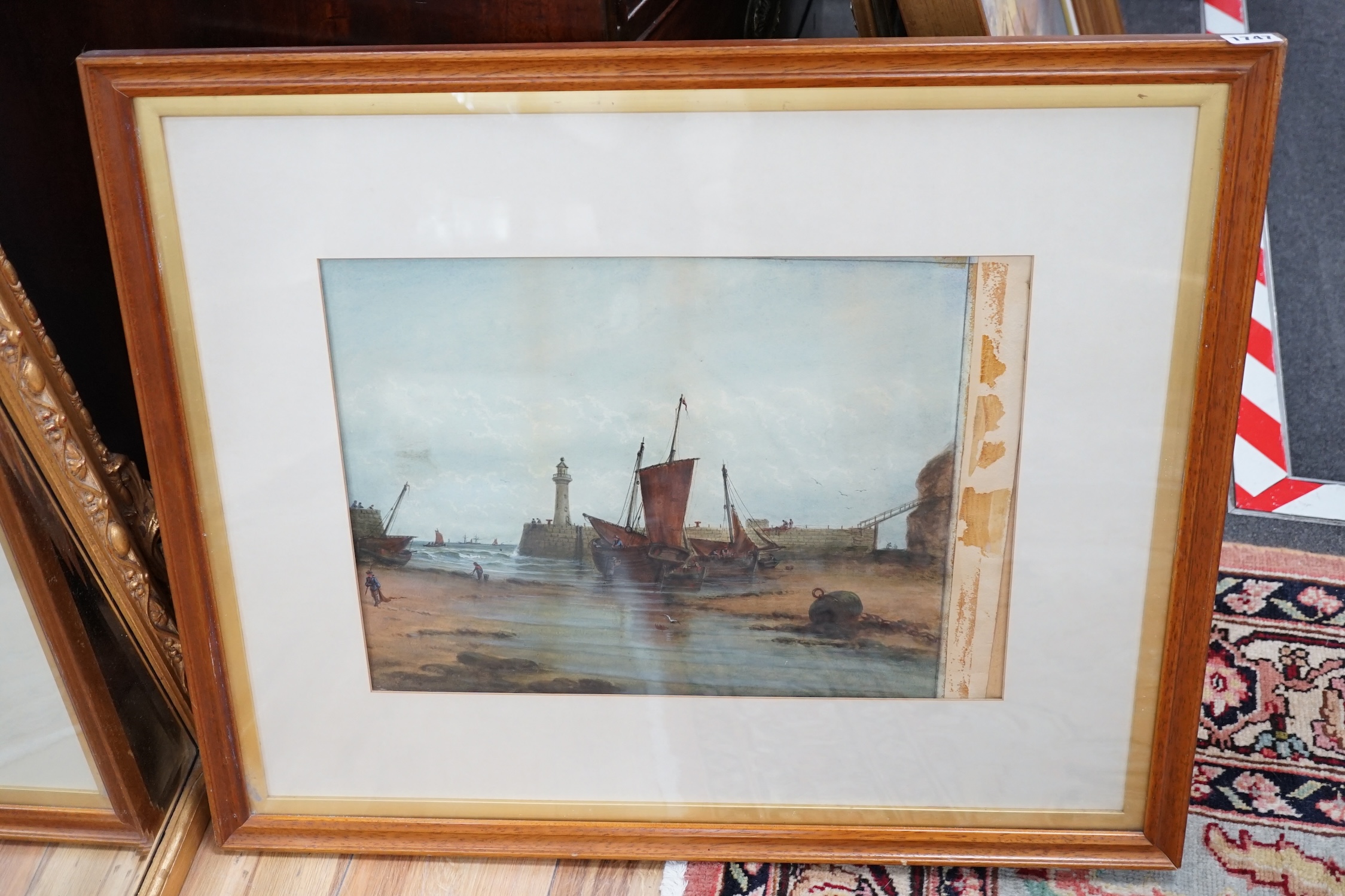 19th century School, pair of watercolours, 'Whitby at low tide', 33 x 47cm. Condition - fair, each loose within the frames